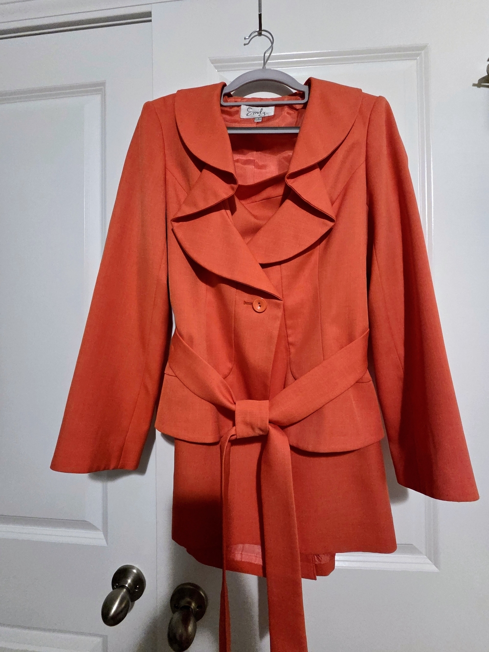 Orange Belted Ruffle Collar Suit